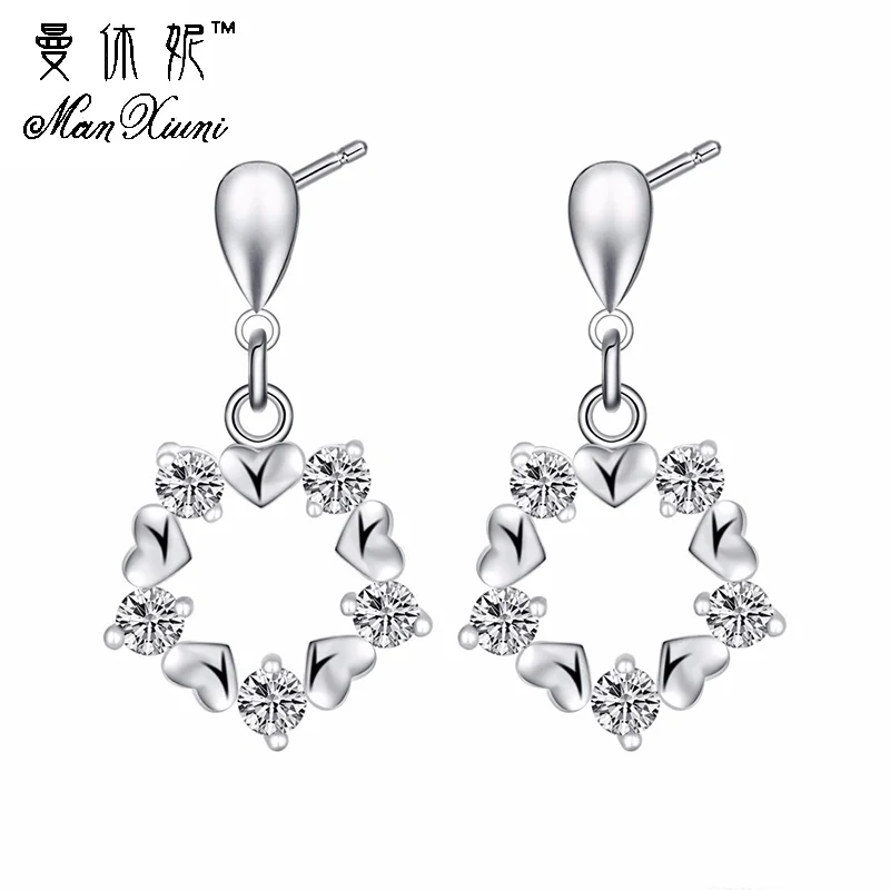 Manxiuni Titanium steel Charm Flower Stud Earrings Rhinestone Crystal