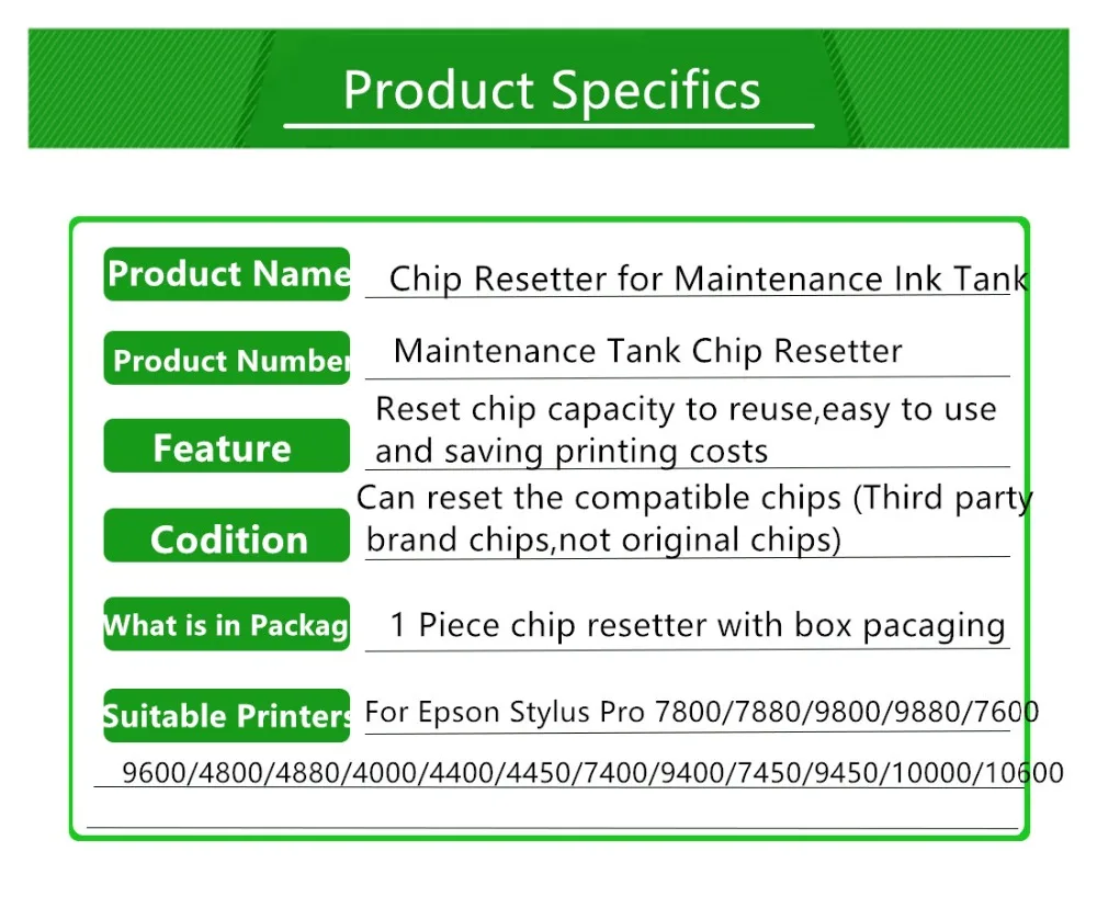 Картридж универсальный обломок Resetter для Epson Stylus Pro 7800 9800 7880 9880 4000 4400 4800 4880 7600 9400 9600 10000 10600