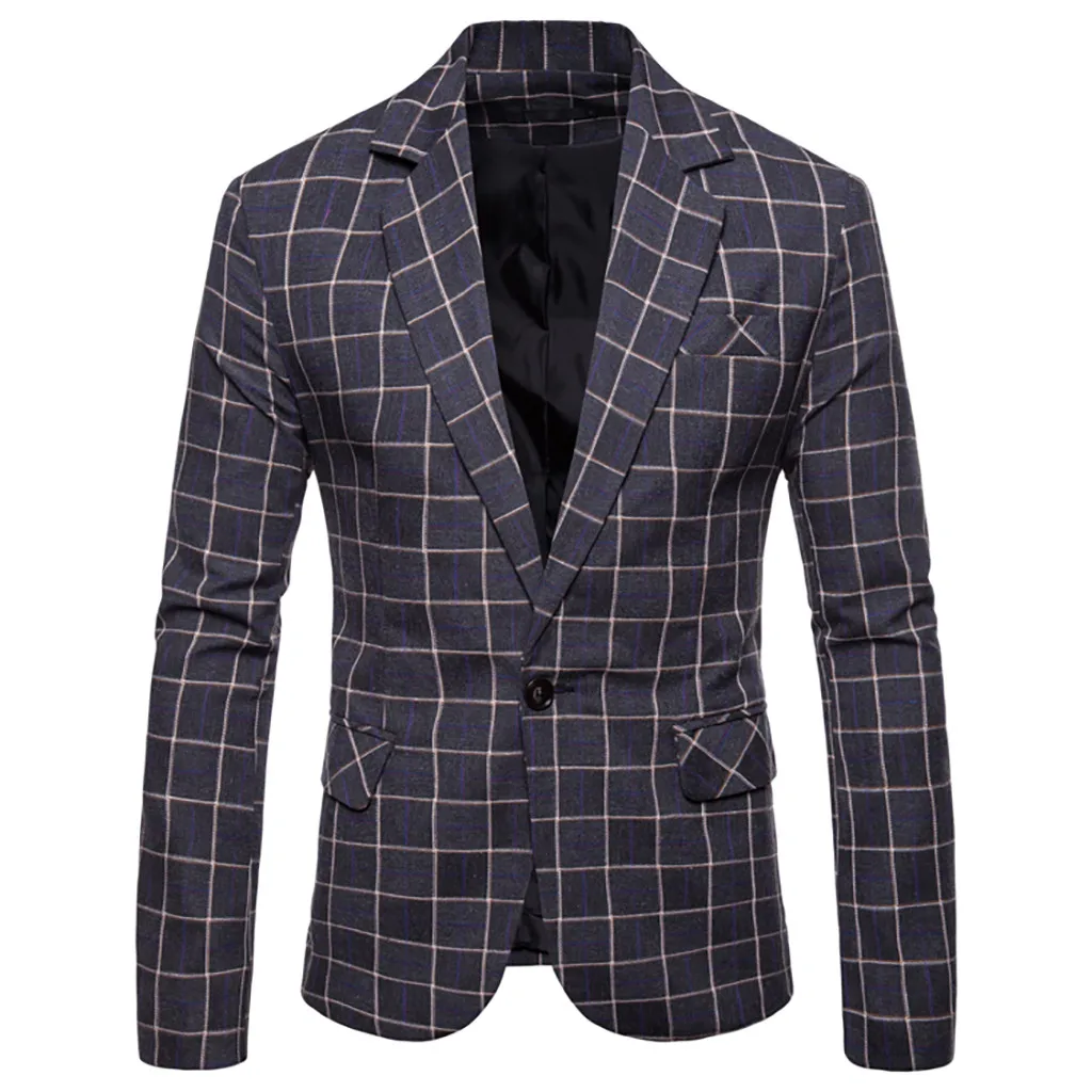 

MUQGEW 2019 Spring New Arrival Blazer Men Slim Button Suit Plaid Turn-down Collor Tops Men Blazer Hombre