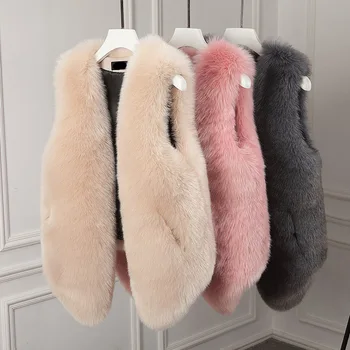 

2018 New Fashion Women Autumn Winter Clothes High Imitation Fox Fur Coat oblique Faux Fur Vest Coat