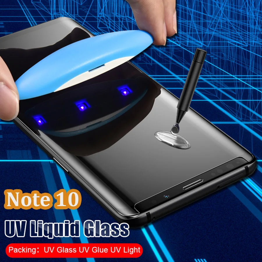 

UV Tempered Glass for Samsung Galaxy Note 10 Pro Full Liquid Glue Screen Protector for Samsung S10e S10 5G Note 10 Plus