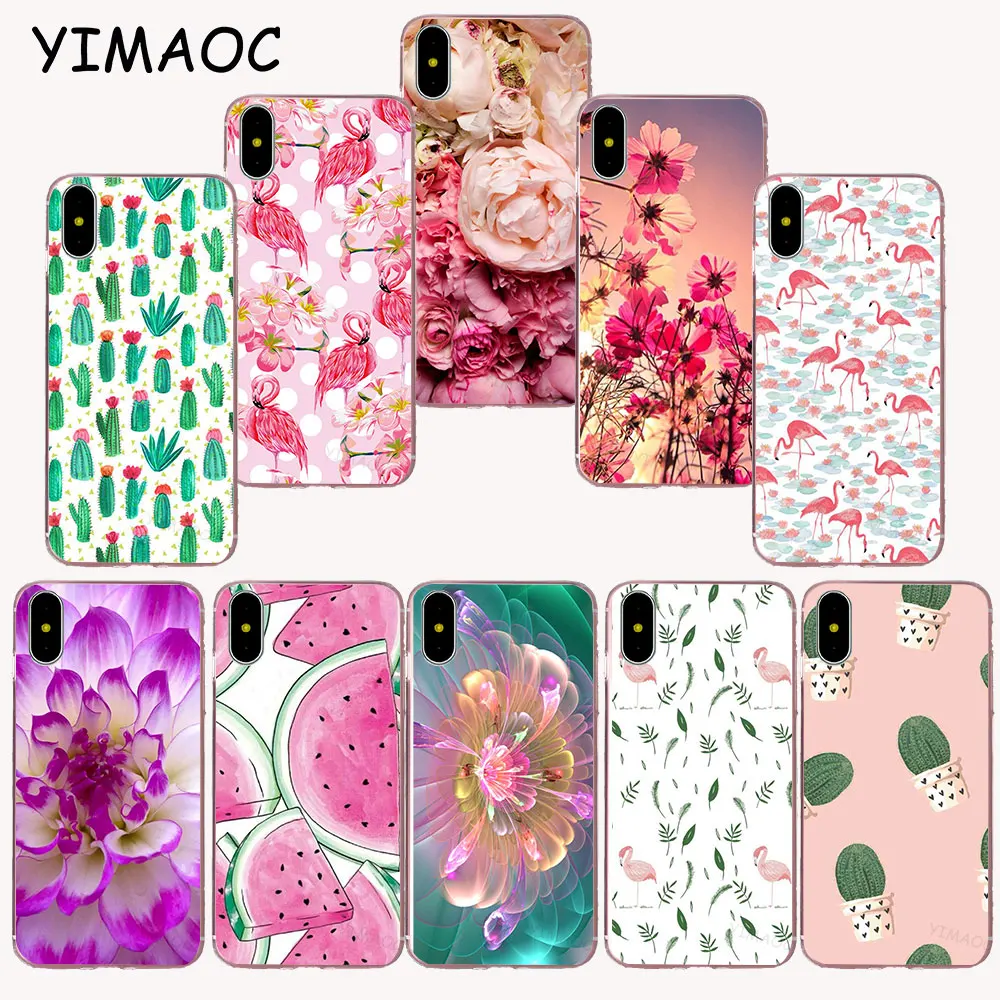 

YIMAOC 125z cute Flamingo Cactus flower Soft TPU Silicone Case for iPhone X r s Xr Xs Max 8 7 6S 6 Plus 5 5s SE