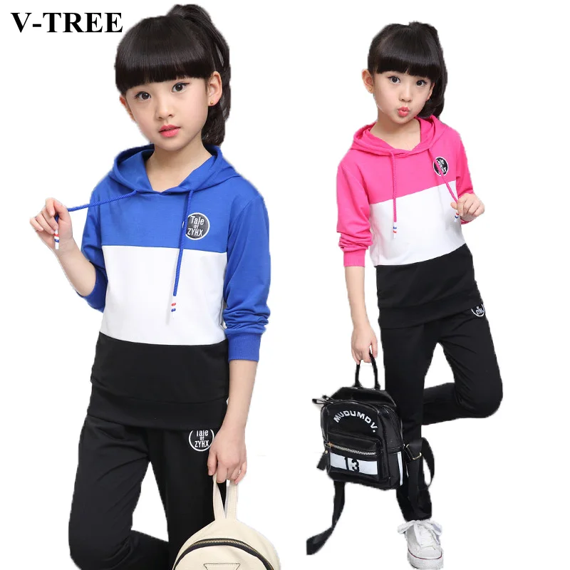 

V-TREE Spring Autumn Girls Clothing Sets Costume For Teenage Girl Hooded Shirt +pants Children Sport Suit Kids School Uniform