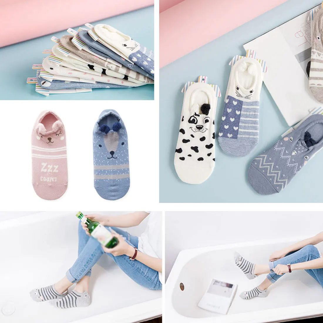 

Cotton Funny Unicorn Animal Bear Ear Socks For Women Cartoon Cute Cat Short Socks Girls Lion Ankle Socks