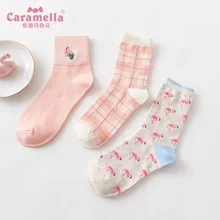 3 пар/лот, Хлопковые женские Носки с рисунком Фламинго забавные Женские носочки для девочек, розовые клетчатые носки для женщин