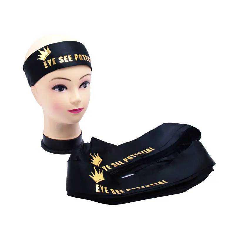 Полотенце из микрофибры Черный сатиновый шарф девственные волосы для наращивания оберточная повязка на голову, женские человеческие волосы на лбу головной платок