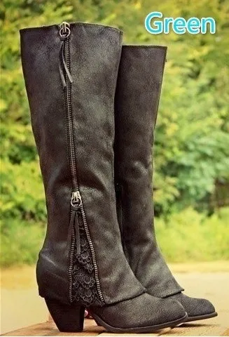 SWONCO/женские высокие сапоги, большой размер 43, модные женские сапоги из искусственной кожи на молнии женские осенние сапоги до колена на низком каблуке Женская обувь - Цвет: Black