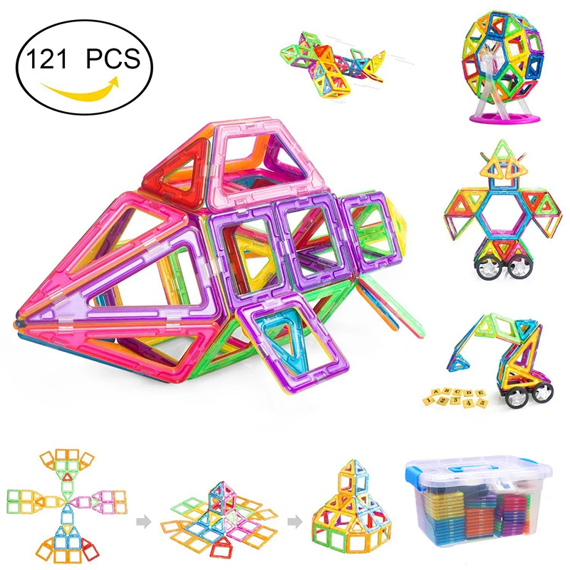 Kopen Big Size Blokken Magnetische Tegels Bouwstenen Voor Kinderen Educatief Speelgoed Voor Jongens en Meisjes (121 Stuks Met Plastic Doos)