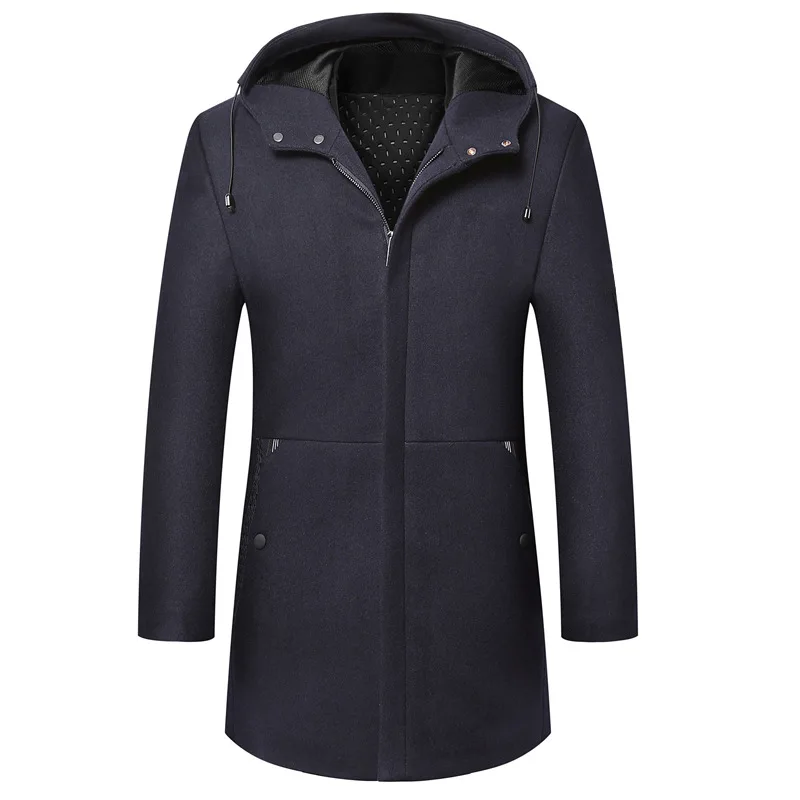 Autumn and winter new hooded England with woolencoat long men
