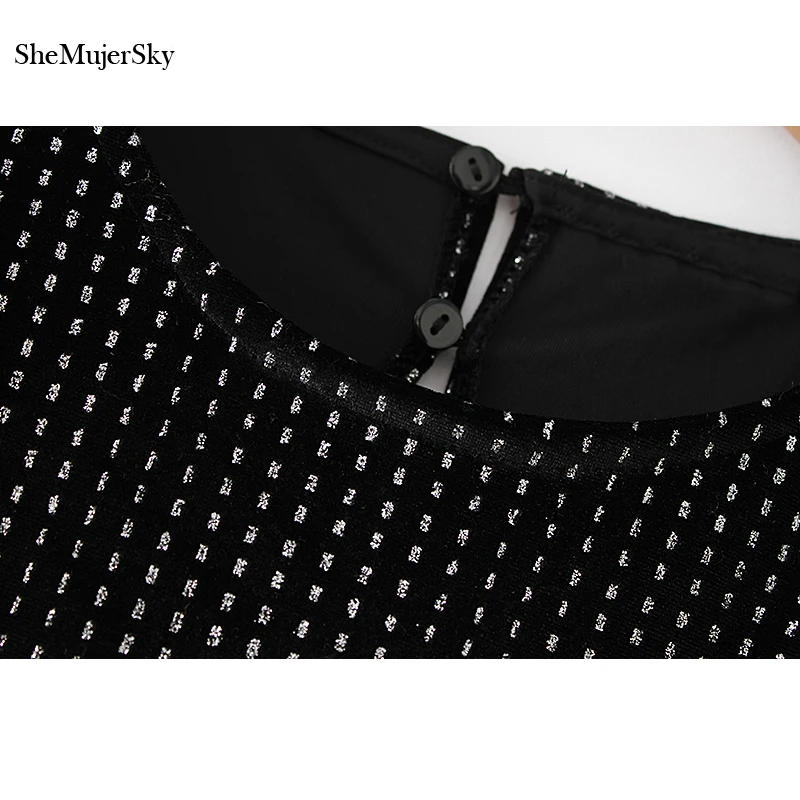 SheMujerSky Women Black Velvet Dress Sequined Long Sleeve O-neck Backless Sexy Mini Dresses vestito donna 2018