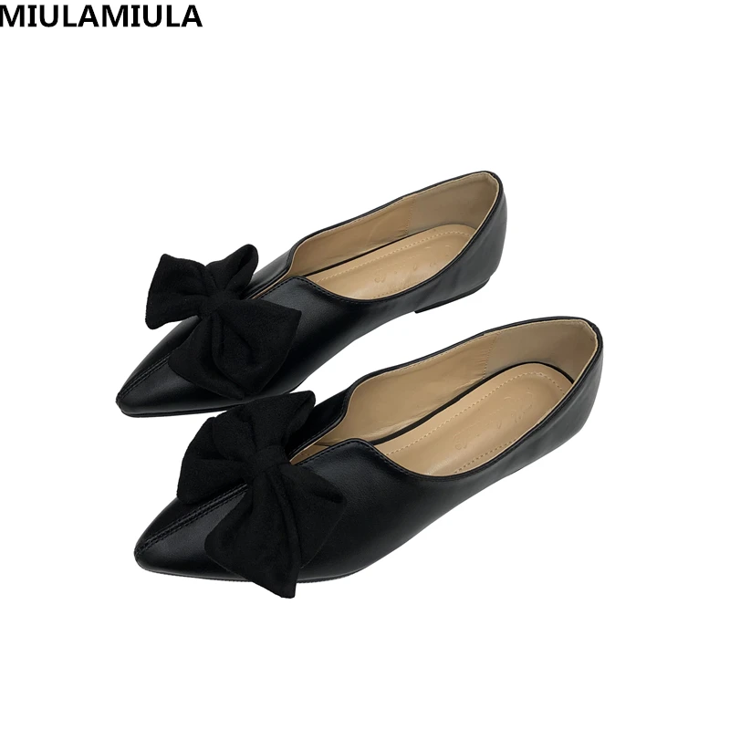 

MIULAMIIULA Brand Designers 2019 Spring Black Butterfly-knot Pointed Flats Shoes Woman Slip On Loafers 35-40