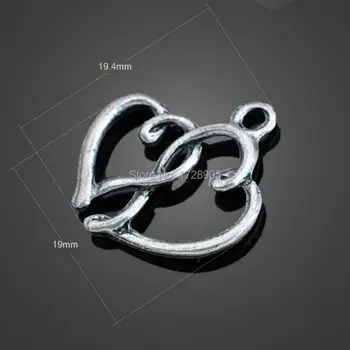 

Charms Pendant Couple Hearts For Jewelry DIY Making Wholesale 300 pcs 19.4*19 MM Tibetan Silver Metal Zinc Alloy Hollow