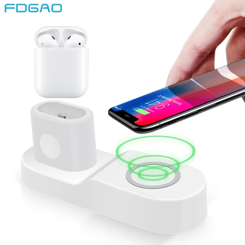 FDGAO 10W Fast Wireless Charger for iPhone 8 X XS Max XR USB Qi Charging Dock for Apple Watch 2 3 4 Airpods for Samsung S9 S8 S7