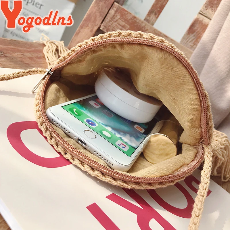 Yogodlns Fashion Round Hand-woven Woman Shoulder Bag Summer Travel Shopping Straw Beach Bags Tassels Female Small Messenger Bag