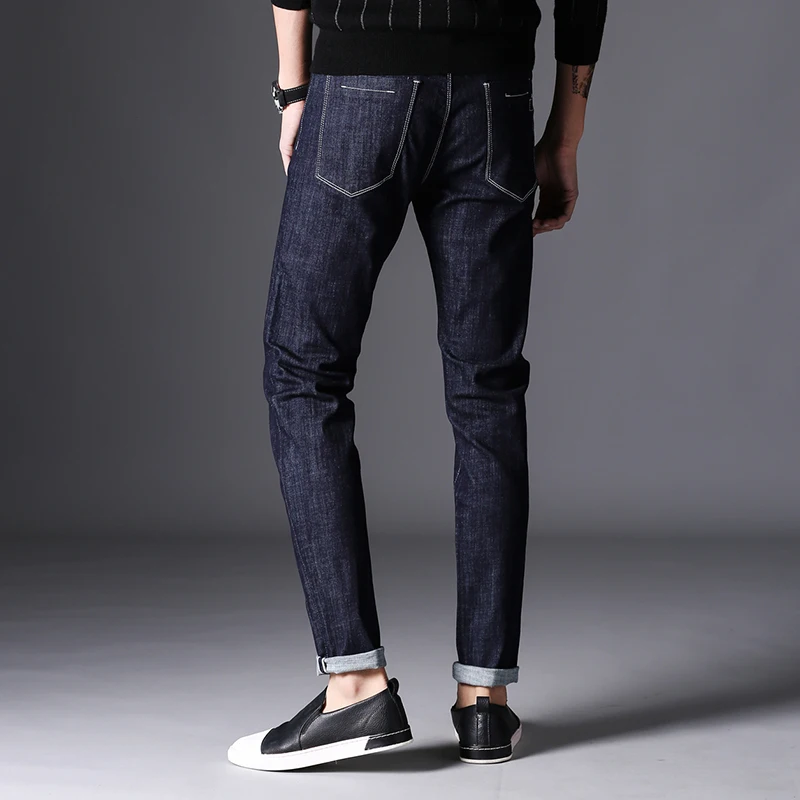 Мужские джинсы повседневные мужские высокие эластичные брюки-карандаши Модные Простые Стильные черные хлопковые тонкие мягкие новые