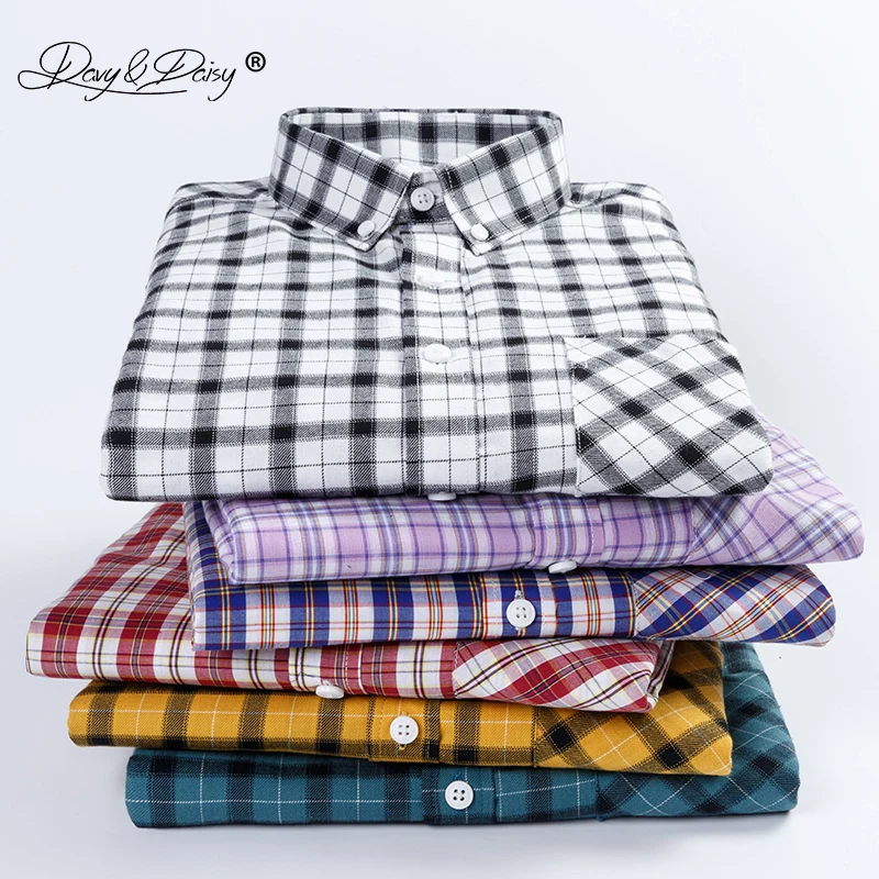 

DAVYDAISY 2019 New Arrival Autumn Men Shirt 100% Cotton Shirt Long Sleeved Man Fashion Causal Plaid Shirts Brand Clothes DS338