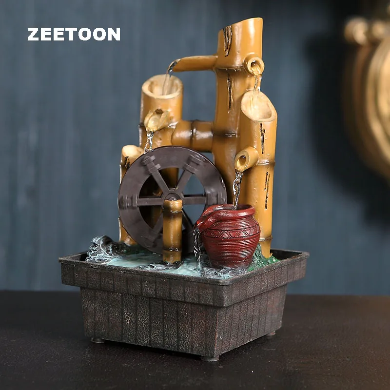 Beste 110 220 V Desktop Mini Fontein Hars Bamboe Waterpartijen Bonsai Luckly Feng Shui Wiel Vintage Interieur Relatiegeschenk