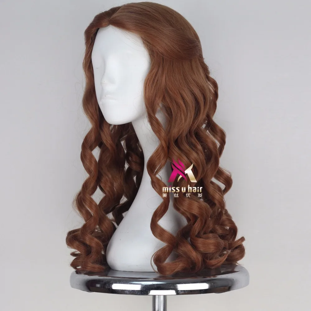 Для взрослых косплей парик Фильм Алиса в стране чудес вьющиеся длинные коричневые синтетические волосы