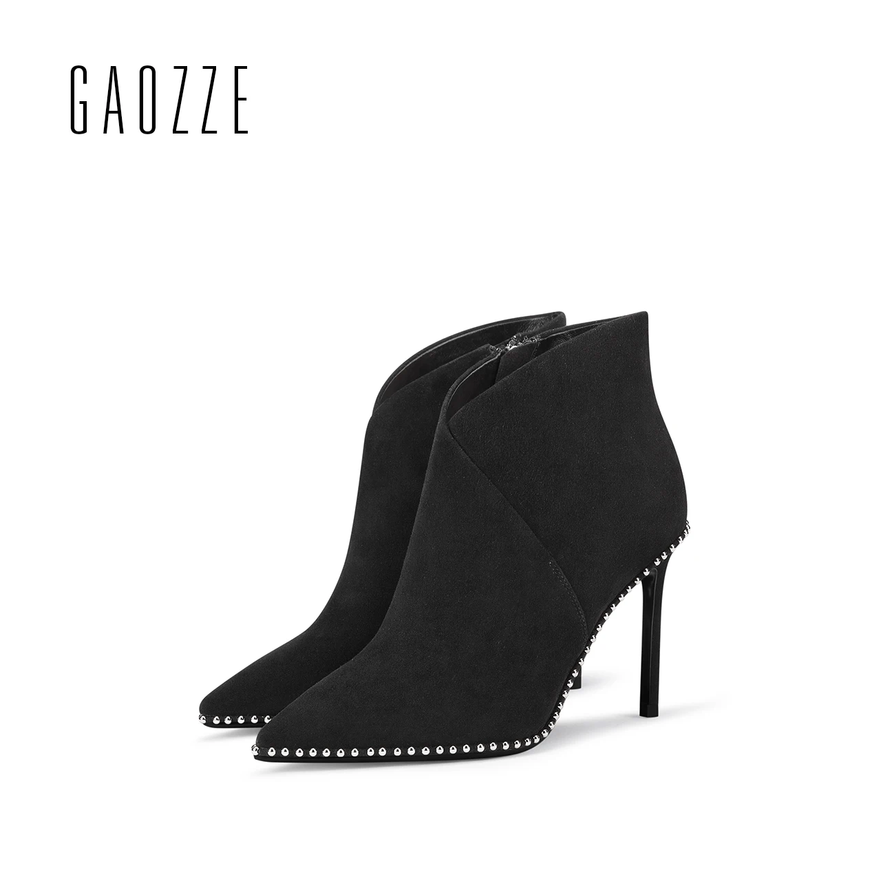 

GAOZZE womens winter ankle boots 2017 new pointed high-heeled ankle boots female side zipper suede leather fashion boots