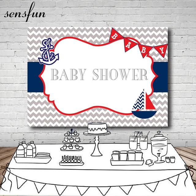 sensfun baby shower photography backdrop anchor nautical white grey