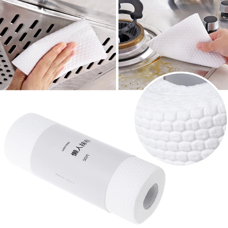 50Pcs/Roll Disposable Kitchen Cleaning Cloth Wiping Pad Dishcloth