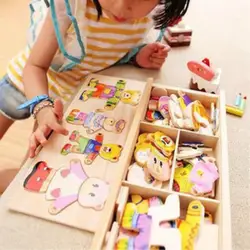 Маленьких одежда для медвежонка детская раннее развивающие деревянные головоломки туалетный игра ребенка деревянные игрушки головоломки