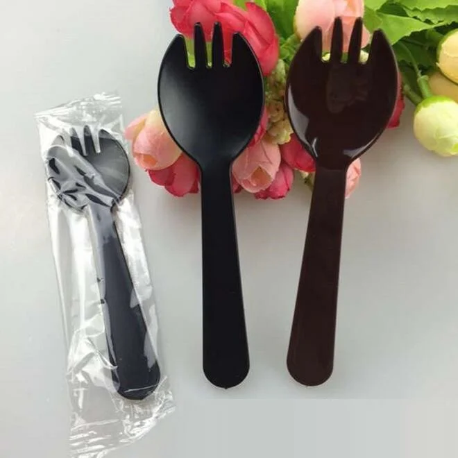 

100pcs/set lot Disposable potted black and brown Cake Ice cream spork ss1657