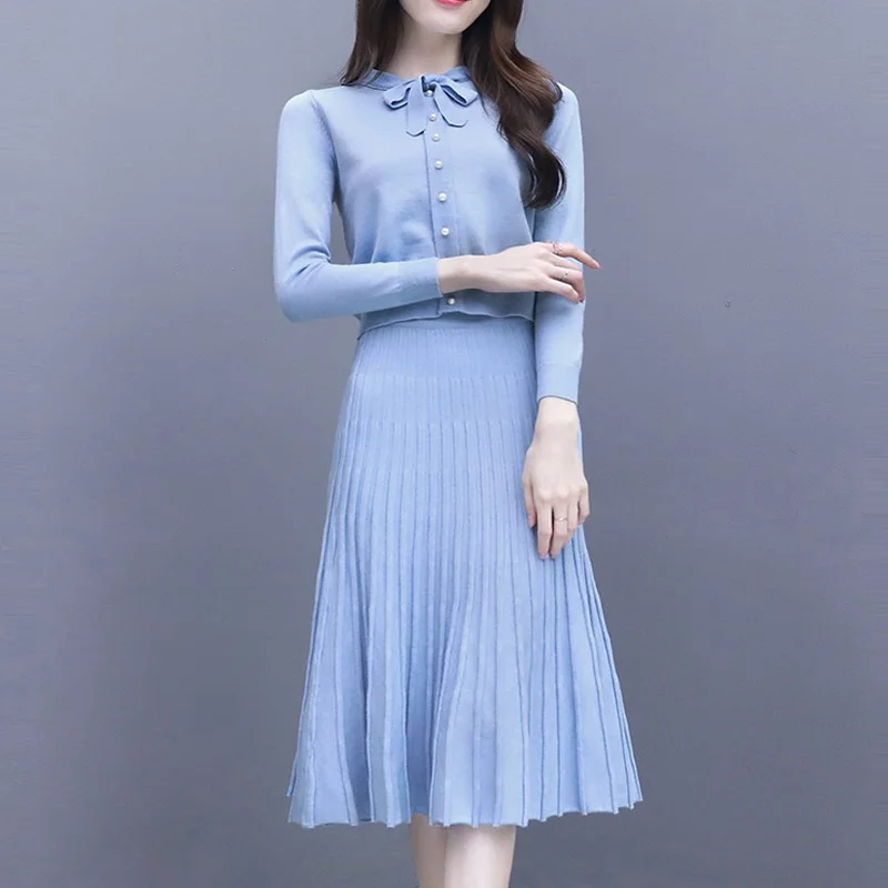 Women Dress knitted Skirt Suit 2018 New Autumn Winter 2 Piece Set Women