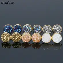 Серьги-гвоздики ShinyGem с натуральным кристаллом, 6 мм, серьги из природного кварца друзы, серьги из нежного 24 К чистого золота, серьги для женщин