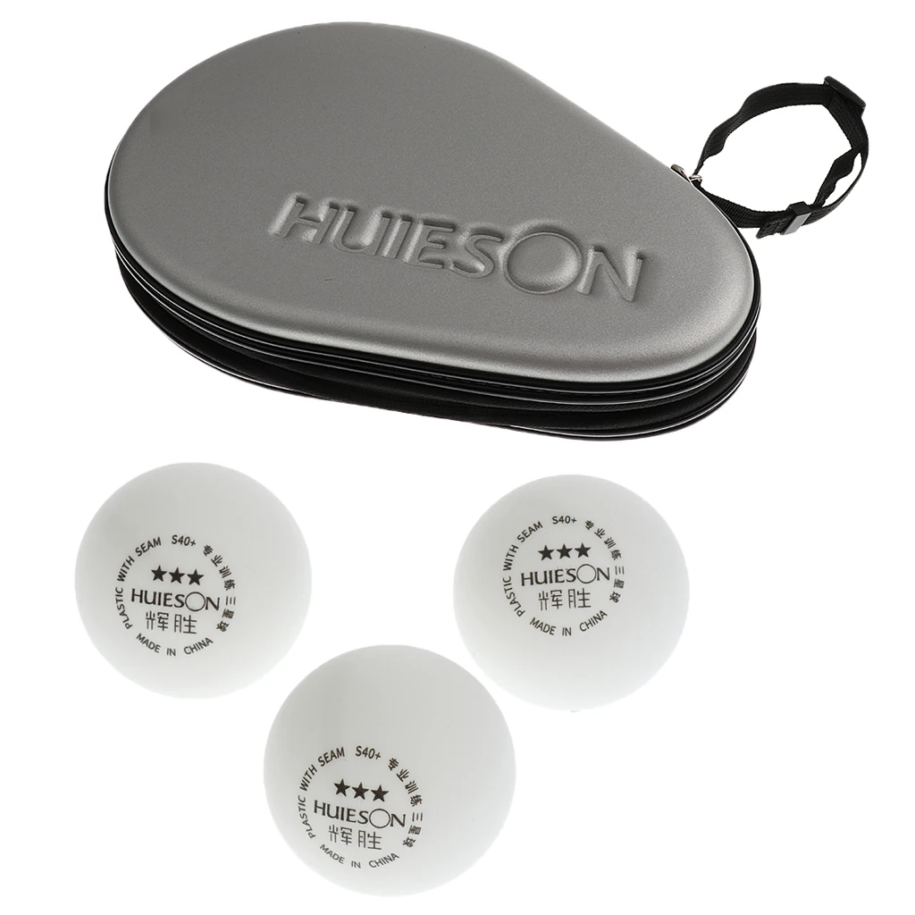 Deluxe PU Leather Table Tennis Paddle Bag Ping Pong Paddle Case with Velvet Lining + 3 Pieces 40+mm Table Tennis Balls