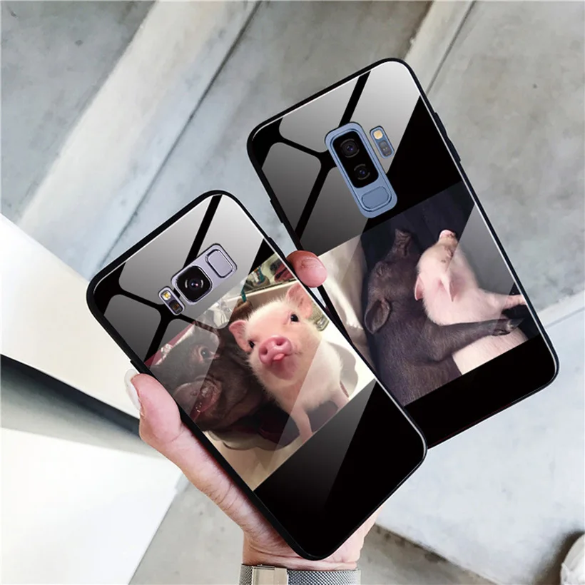 Fashionable tempered glass phone case for Samsung s8 s9 plus note 8 all inclusive pig man woman |