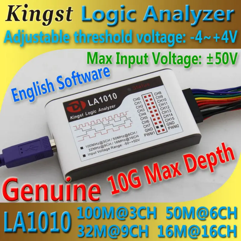 Kingst LA1010 USB Analizador Lógico 100 M max frecuencia de muestreo, 16 Canales, muestras 10B, MCU, ARM, FPGA herramienta de depuración de software inglés - 1