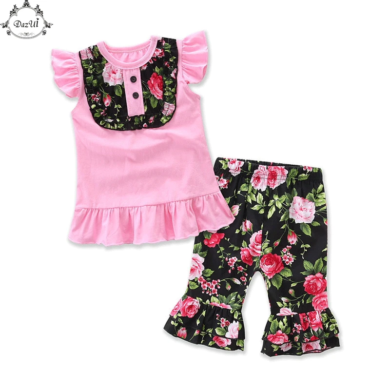 Ins Baby Girls Clothing Set Ruffle Sleeve Baby Girls Top Ruffle Capris