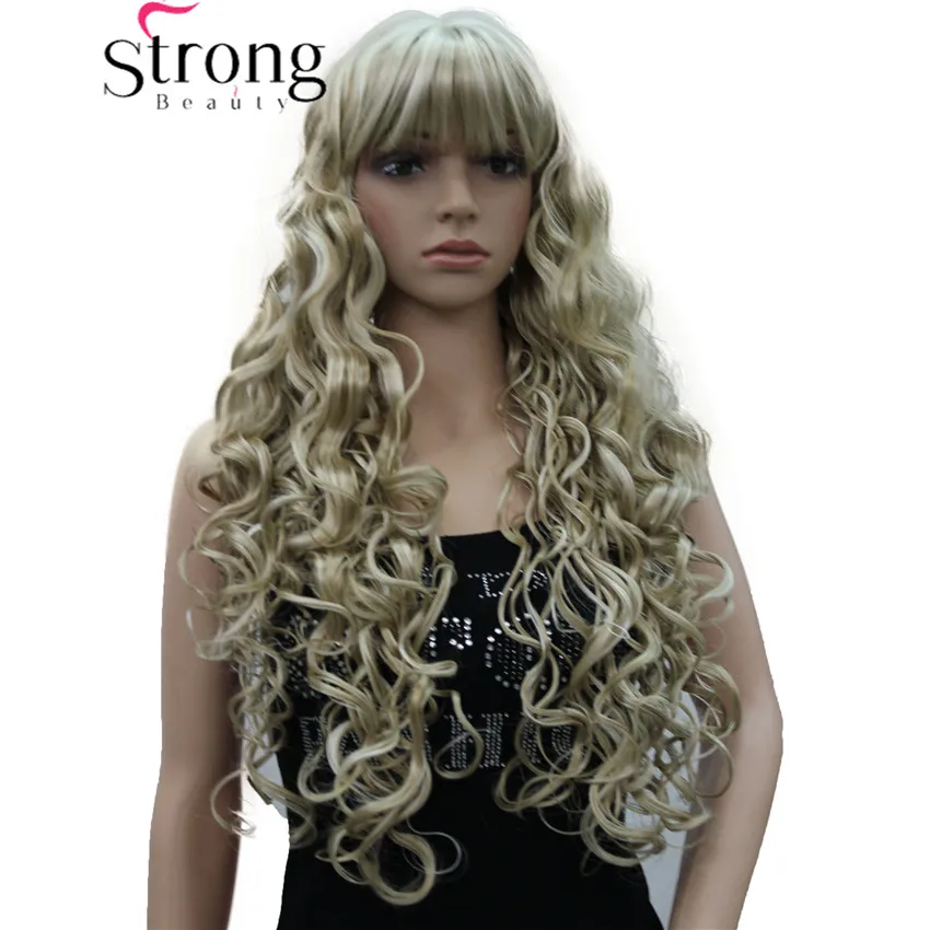 

StrongBeauty Long Thick Wavy Black,Brown,Blonde Highlighted Synthetic Wig Women Wigs