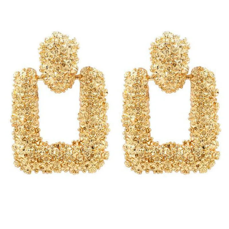 

2019 Fashion Dangle Earrings For Women Big Square Geometric Statement Earring Texture Metal Drop Earing Hanging Fashion Jewelry