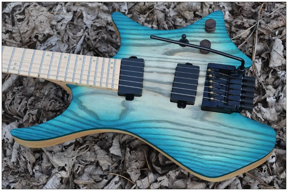 Fanned Fret Гитара s безголовая гитара Стиль модель Синий взрыв цвет Пламя клен шея гитара