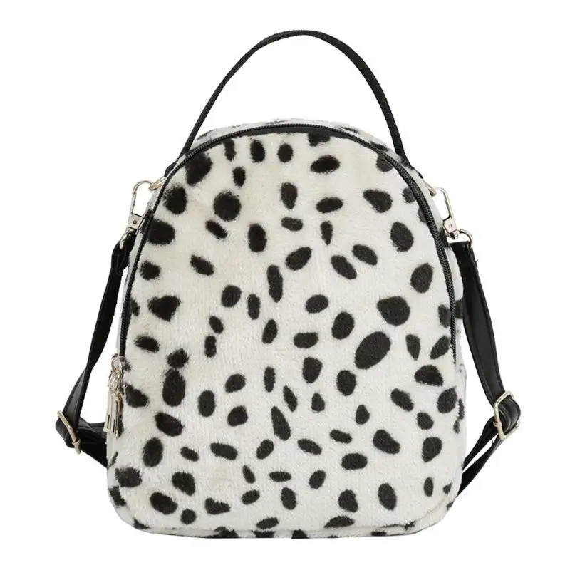 Элегантный дизайн плюшевые леопардовым принтом сумки на плечо Для женщин девочек школьные рюкзаки Школьные Сумки Подростков Back Pack Путешествия Рюкзак - Цвет: Белый