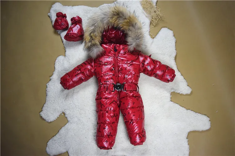Детский комбинезон с воротником из меха енота, теплая зимняя одежда Зимняя верхняя одежда для маленьких девочек и мальчиков, От 0 до 5 лет Детские зимние комбинезоны