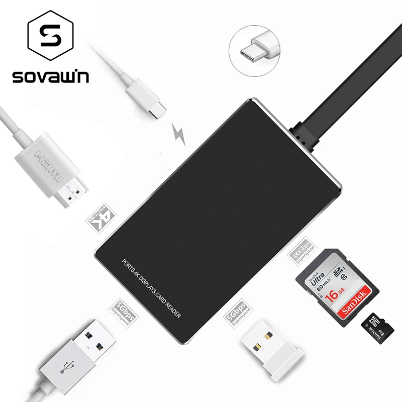 Мультимедийный адаптер 6 в 1 для чтения SD/TF карт USB Type C|usb multi hub|card reader usb cmulti hub |