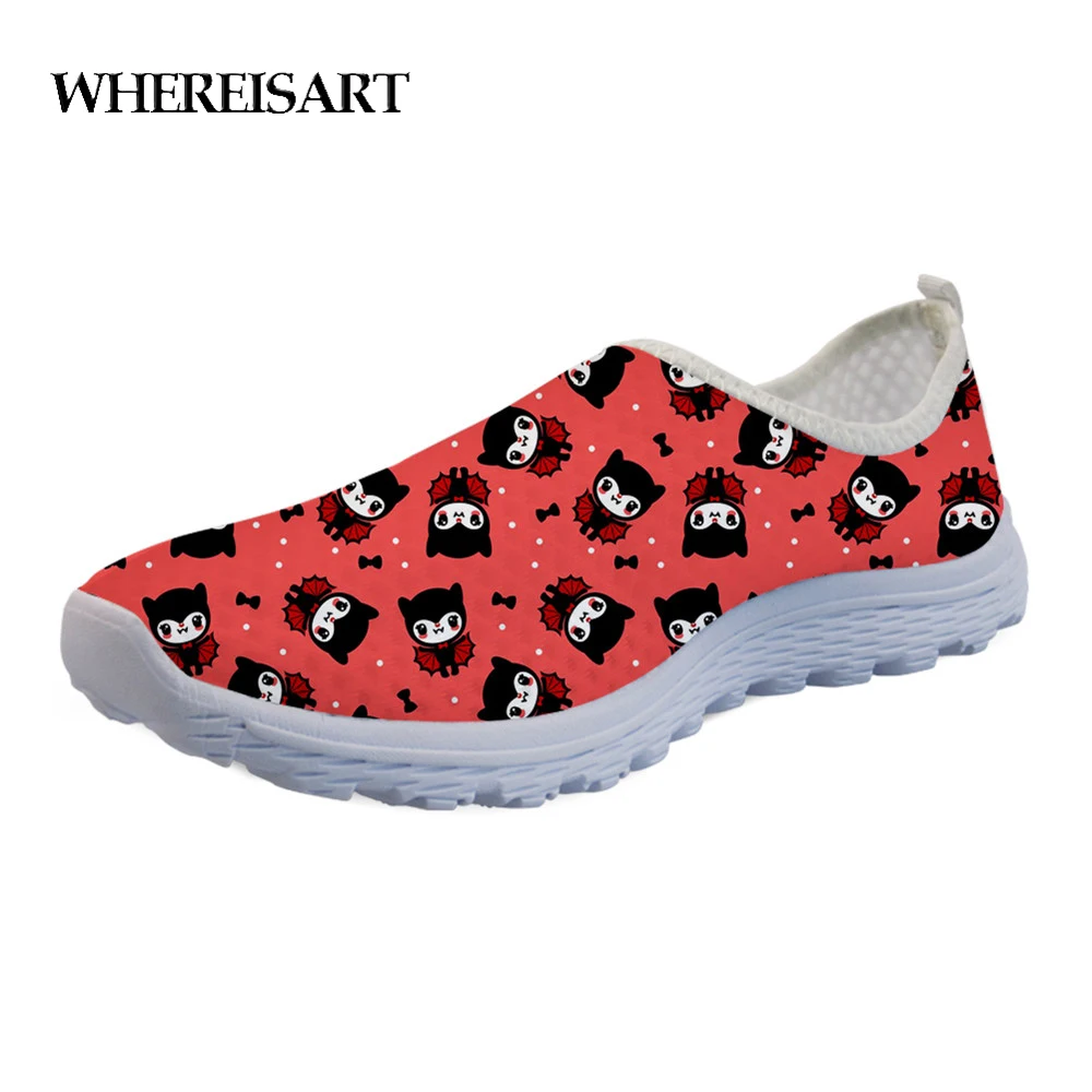 

WHEREISART Super Light Summer Women's Flats Shoes Gothic Vampire Skull Printed Mesh Slip-on Female Shoes Casual Mesh Sneakers