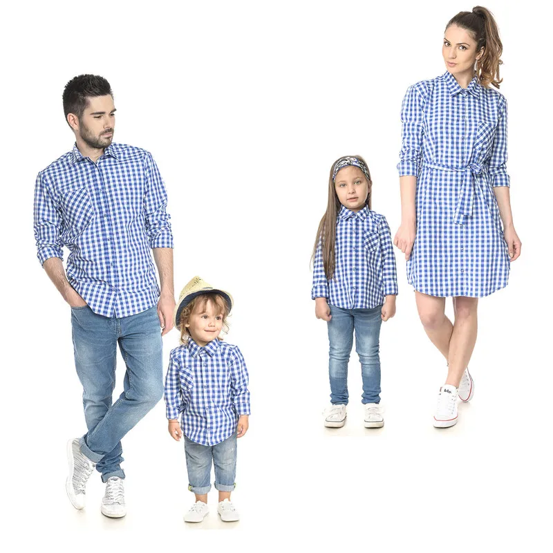 

2018 Family Look Clothes Daddy Mommy Daughter Son Plaid T-shirt Baby Kid Tops Shirts Family Matching Outfits H0205