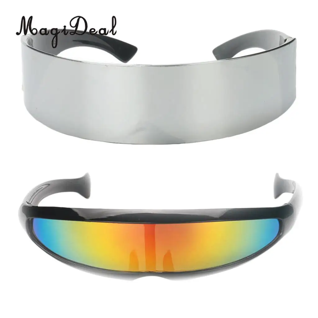 

MagiDeal 2 Pieces Funny Narrow Rainbow Metallic Silver Space Robot Alien Eyeglasses Shade Eyewear Future Soldier Sunglasses