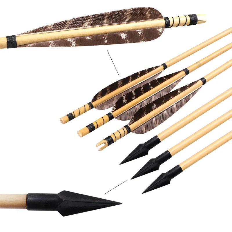 12pcs 31.5'' Length 8mm Diameter Traditional Archery Wood Arrows with