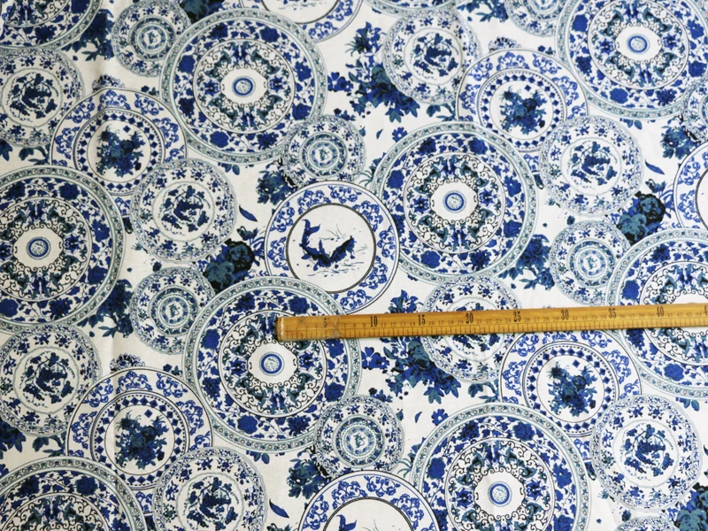 50 см* 140 см украшения дома аксессуары ткань из хлопка китайский синий и белый фарфор льняная ткань