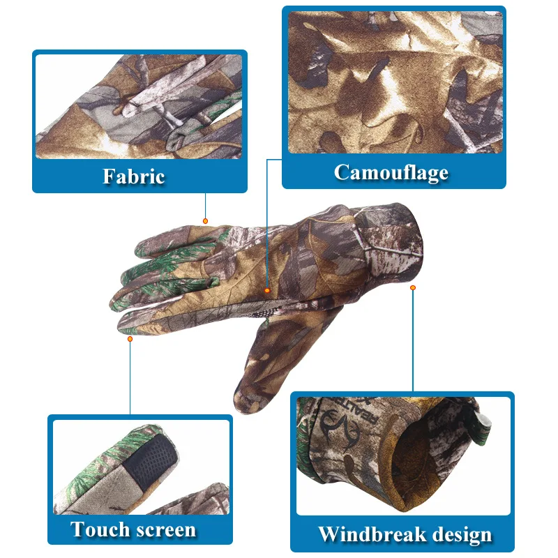 Outdoor Camouflage Gloves Thin Section Warm Windproof Skid Resistant Wear Fishing Gloves Average Size Universal jooyoo