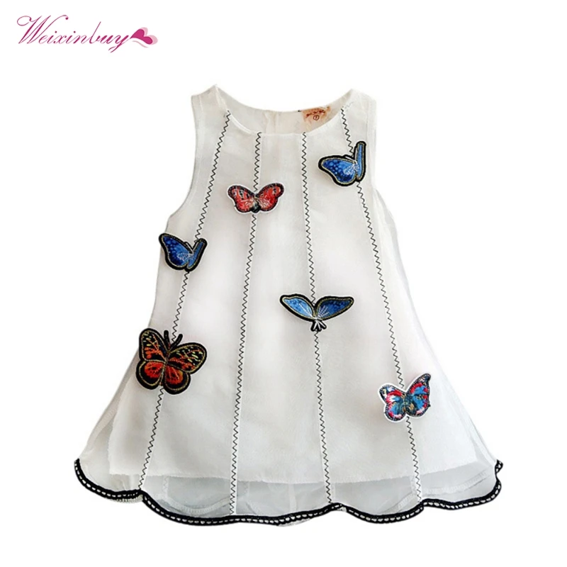 

Summer Girls Baby Butterfly Sleeveless Princess Dress Party Wedding Pageant Tutu Mini Princess Infant Dress