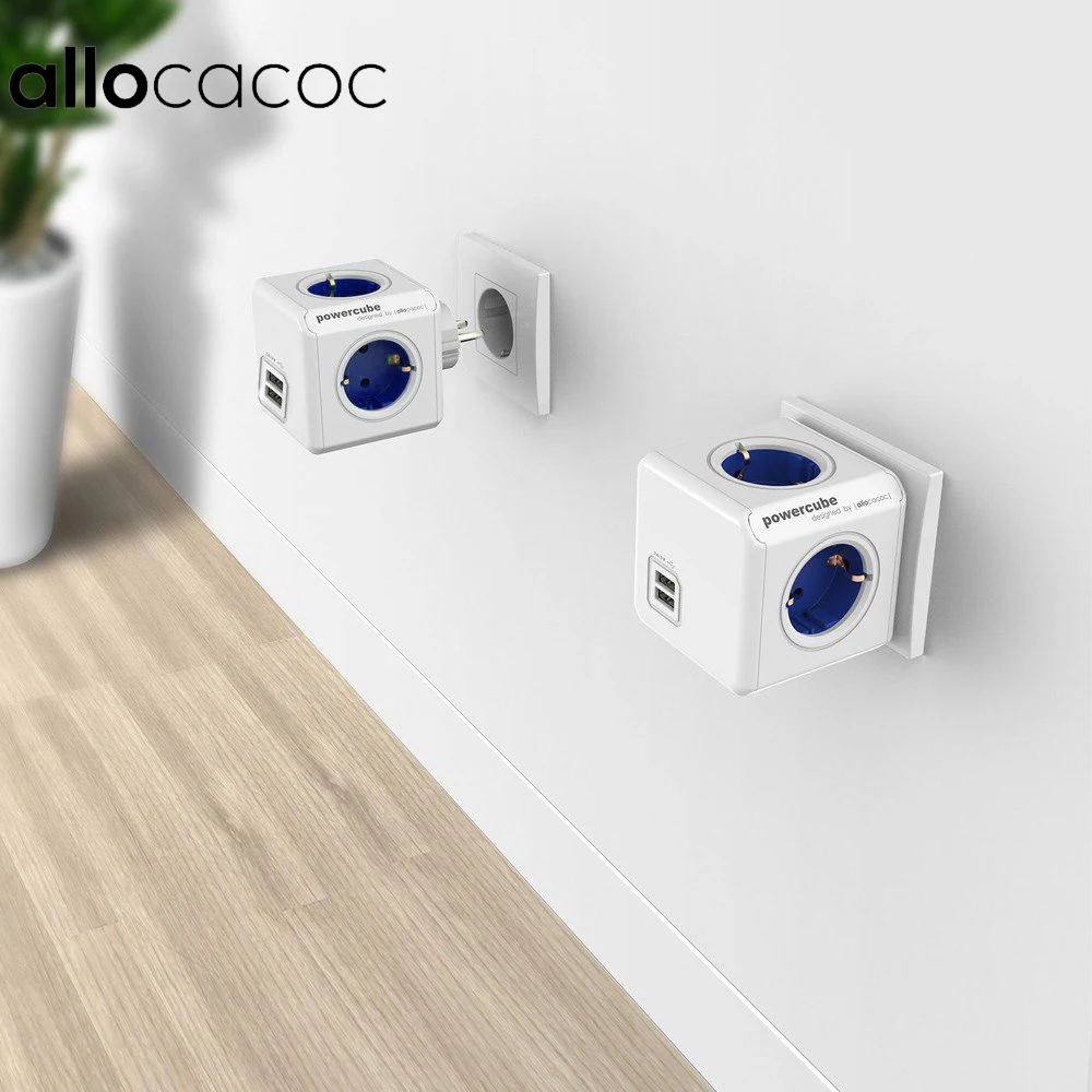 baratas Projeto De Extensão Régua de Energia Tomada PowerCube Allocacoc Plug UE 4 Outlets Dupla Portas USB Adapter 6A 250