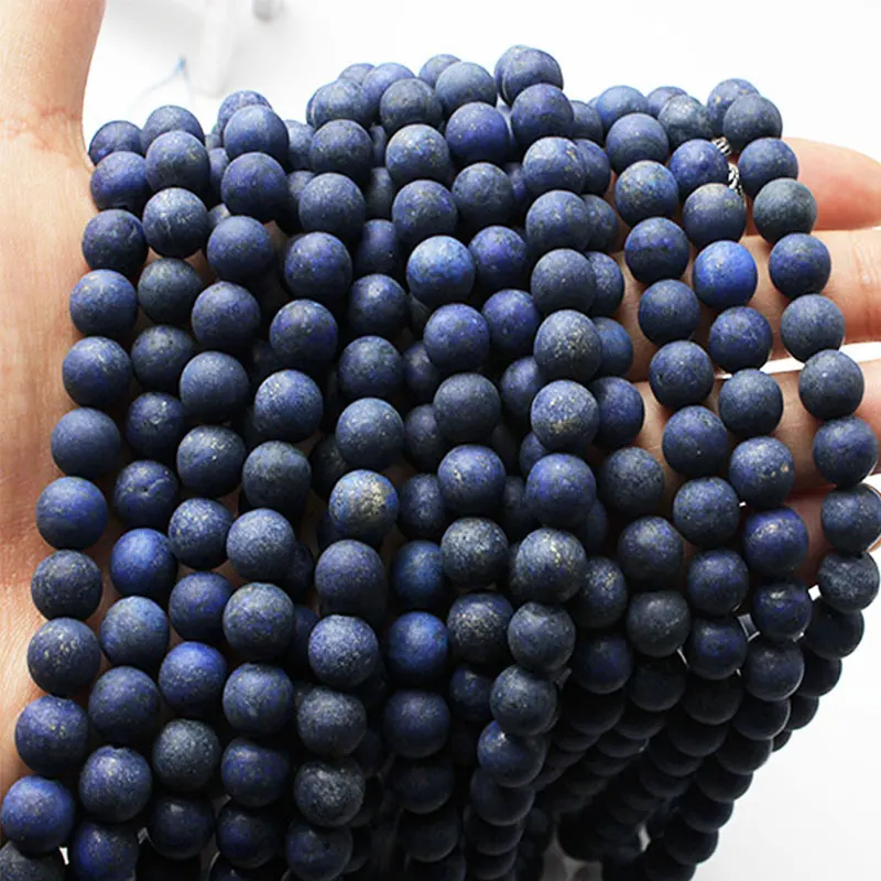 

4-16mm Natural Round Matte Frost Dyed Color Blue Lapis Lazuli Stone Beads For Jewelry Making Beads 15'' Needlework DIY Beads