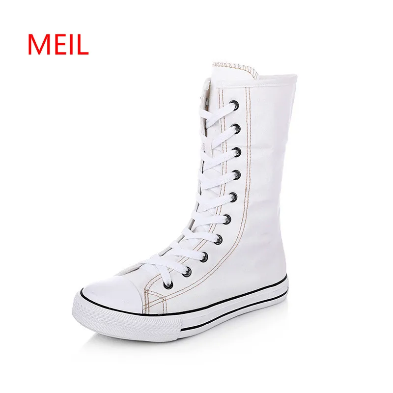 

Fashion Women Casual High Top Zipper Wedges Canvas Shoes for Women White High Heel 5cm Sneakers Women 2018 Cool Motorcycle Boots