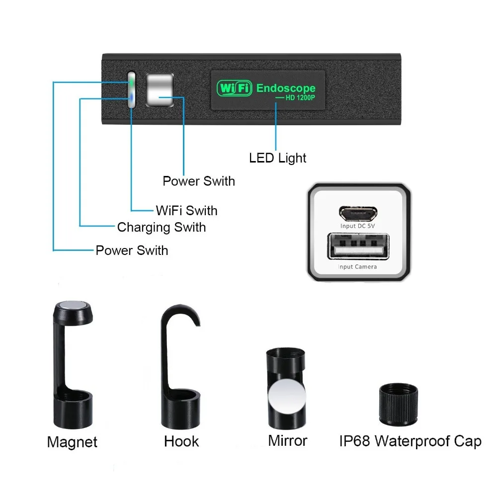 8 мм эндоскоп 10 м 1200p Wifi HD мини камера мобильный для телефона бороскоп IOS Ip|Камеры
